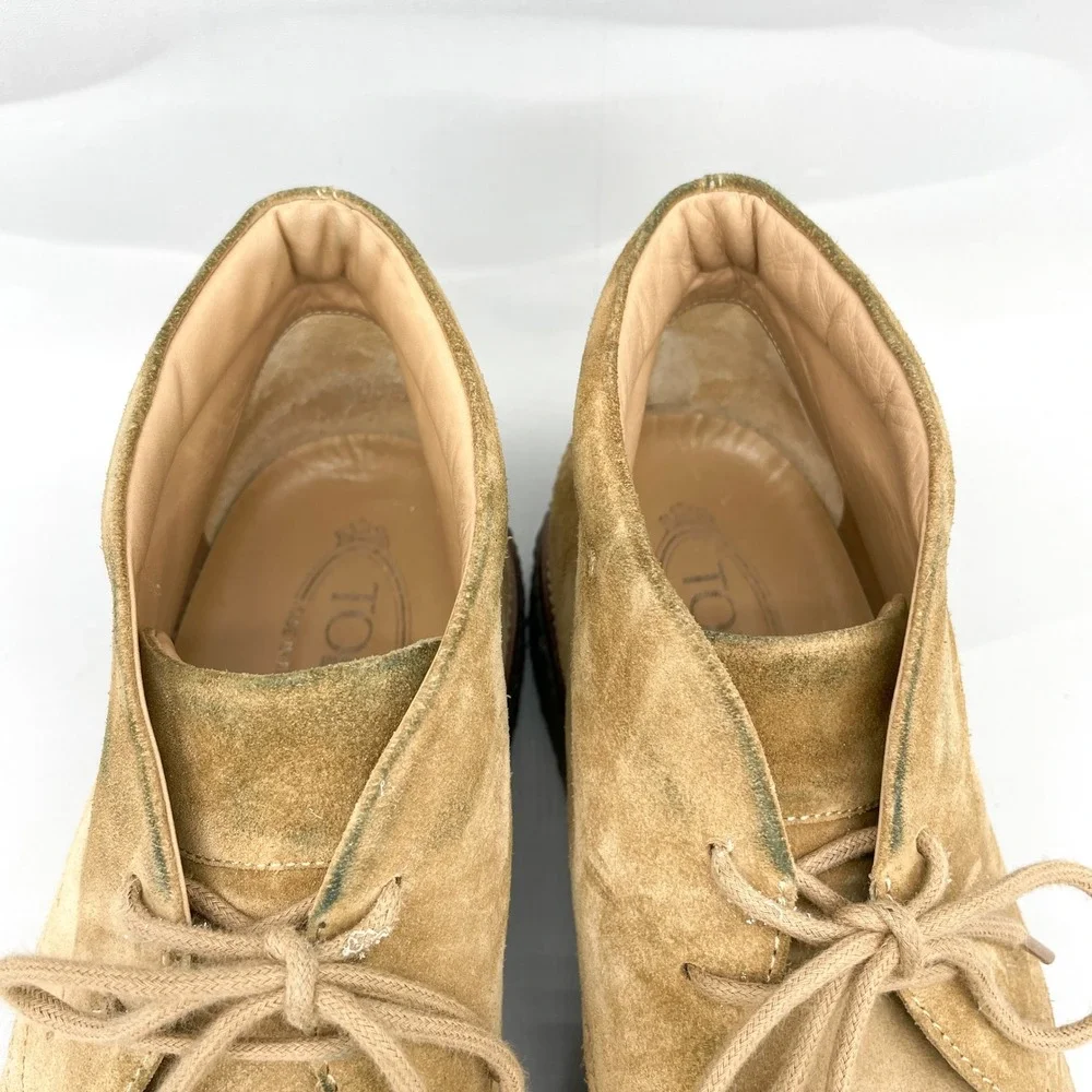 Tods Mens 9.5 10.5 Suede Chukka Desert Boots Tan Crepe Sole preppy Classic Shoes